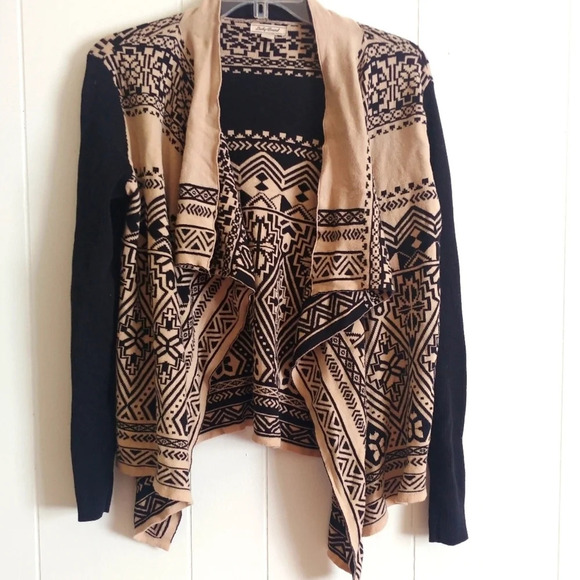 Lucky Brand Aztec Cardigan Sweater Women's Size M Open Front Southwestern Black - Picture 1 of 6